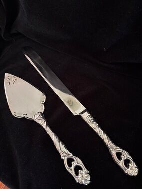 Source Unknown Silver Cake Knife and Server Set